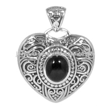 Designer Black Onyx Gemstone 925 Sterling Silver Heart Shape Pendant Jewelry